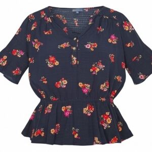 Democracy Women's Floral Blouse Peplum Style Top